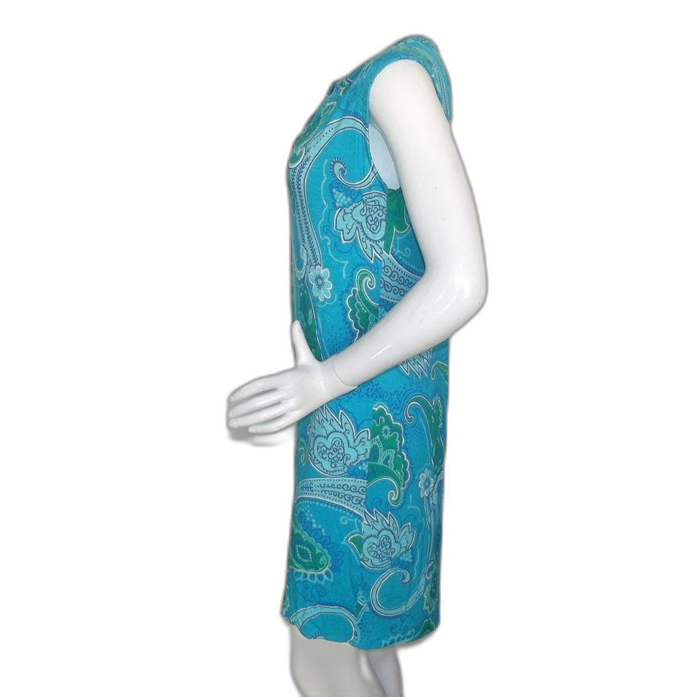 TORI RICHARD Dress, M, Alexia Blue Paisley, Sleeveless Split Neck, Rayon-spandex - Picture 7 of 13